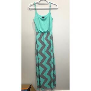 Rue 21 Chevron Aqua & Gray Maxi Sundress Women's Sz S